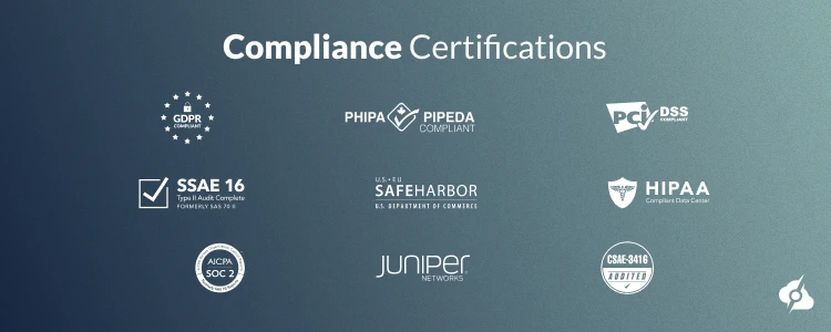 An image showing ServerMania compliance certifications.