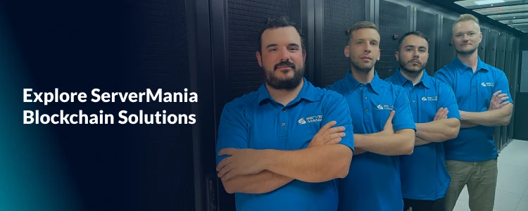 A CTA image reading "Explore Servermania Blockchain Solutions".
