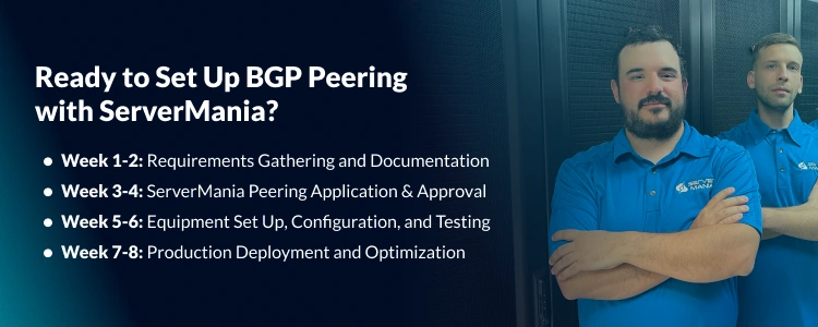 A call to action image prompting readers to set up BPG peering with ServerMania.