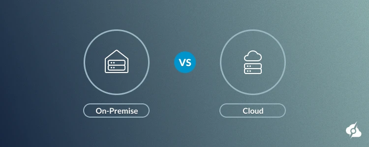 A decorative image comparing on-premise vs. data center hosting for small business servers.