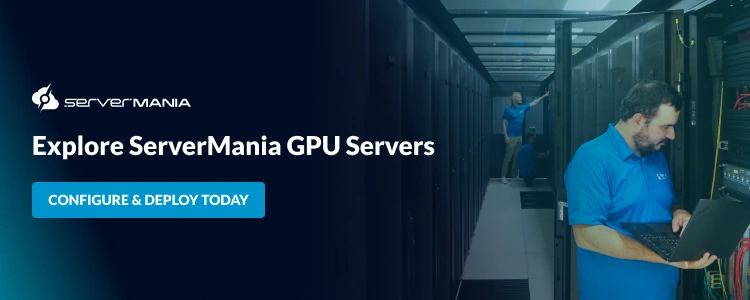 A CTA image showing the ServerMania expert team, prompting the reader to explore GPU Servers.