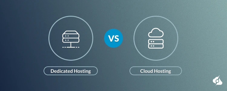 A decorative image comparing dedicated hosting and cloud hosting.