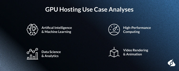 A decorative image showing GPU servers applications in ML, AI, Rendering and HPC.