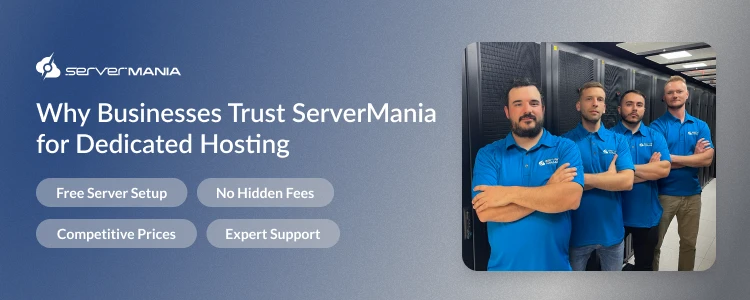A CTA image showing the ServerMania dedicated server pricing advantages.