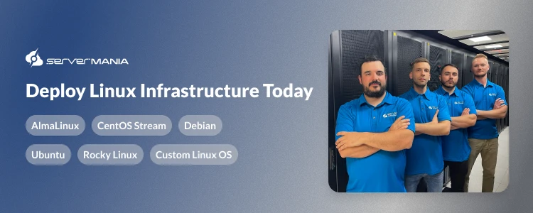 A CTA image showing the available ServerMania Linux distributions.