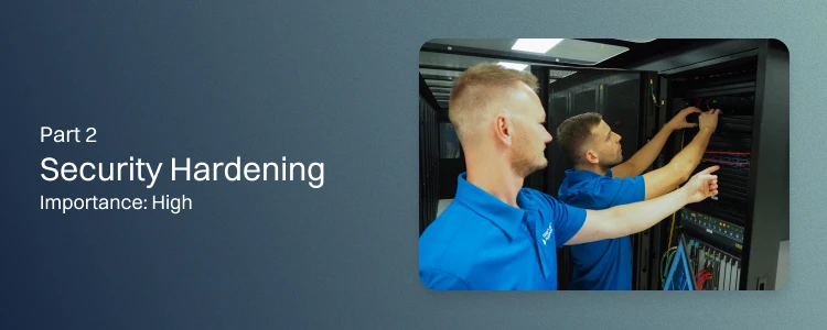 A decorative image showing a man working in a data center.