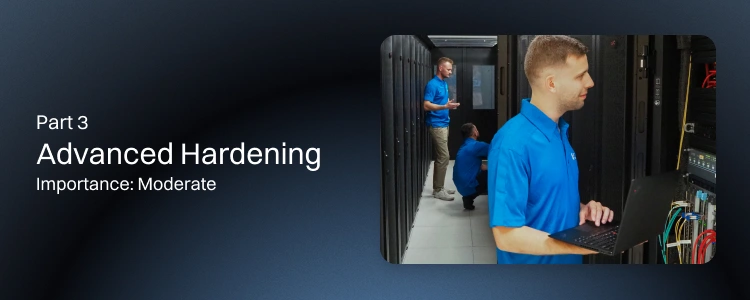 A decorative image showing a man working in a data center.