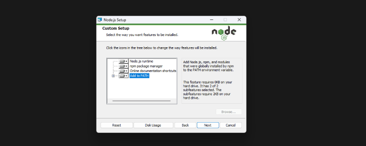 How to add to "PATH" during Node.js installation on Windows