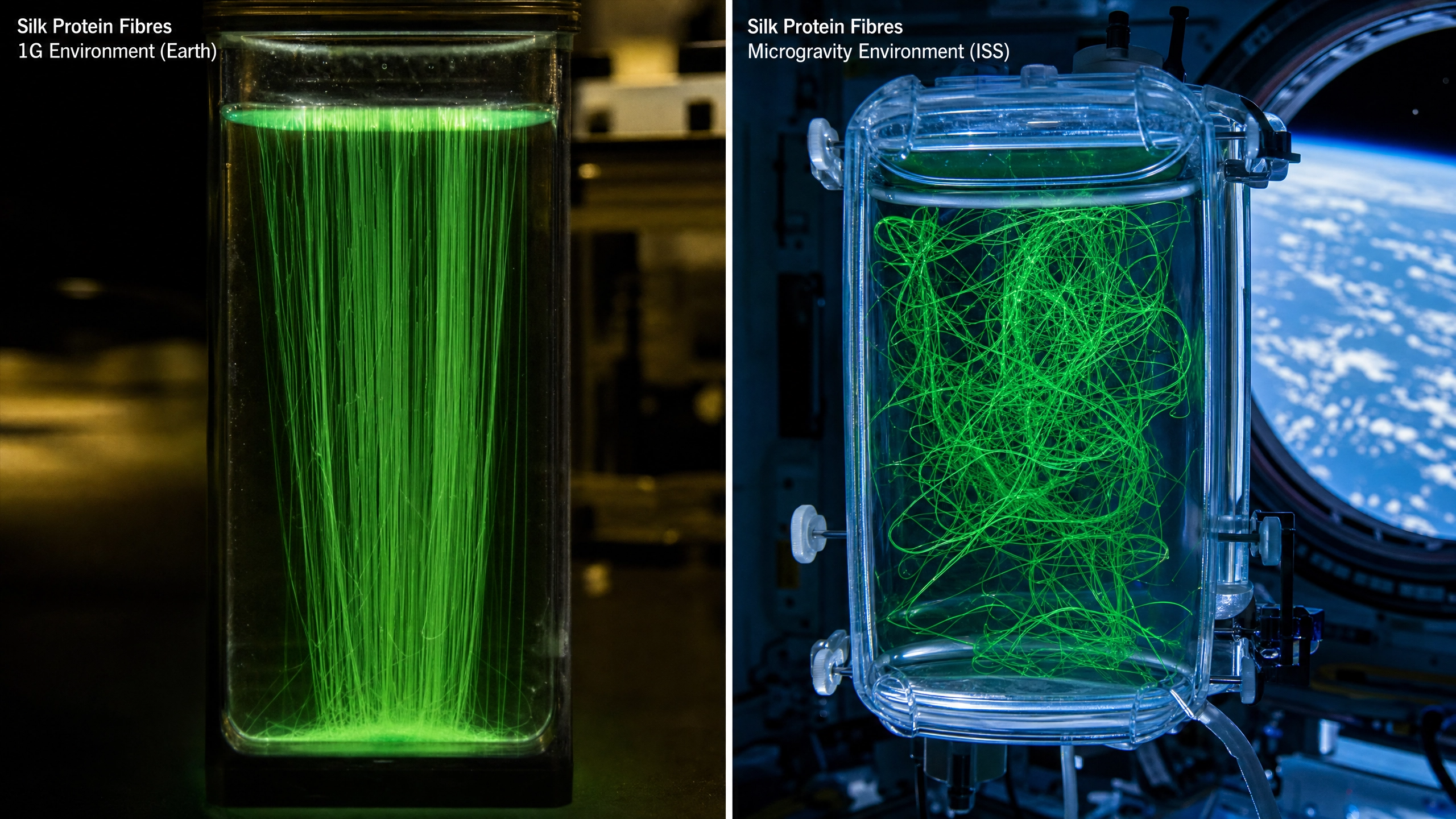 Silk fibre earth vs space