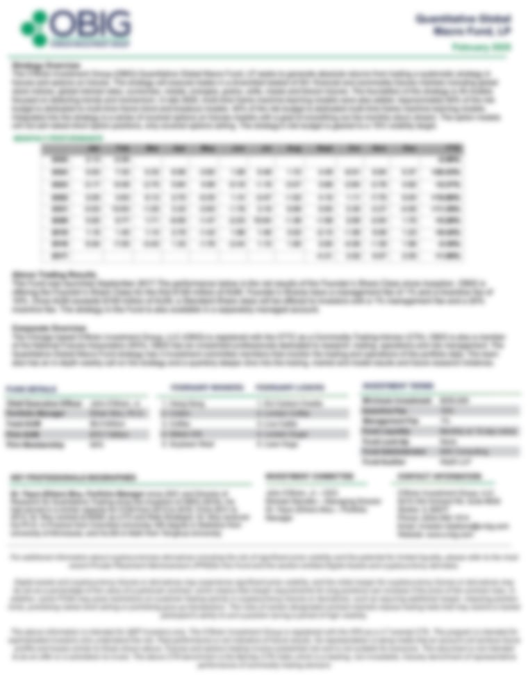 OBIG Quantitative Global Macro Fund LP Posts Its February 2025 Results