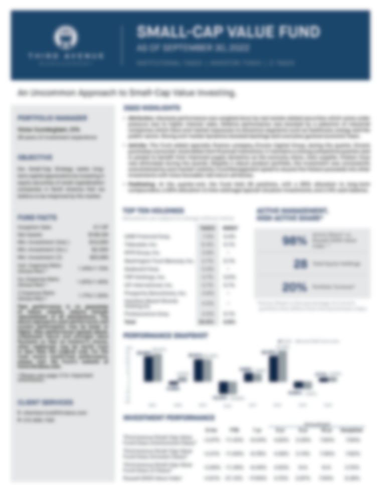 Third Avenue Small Cap Fund (TASCX) September 30, 2022 Fact Sheet