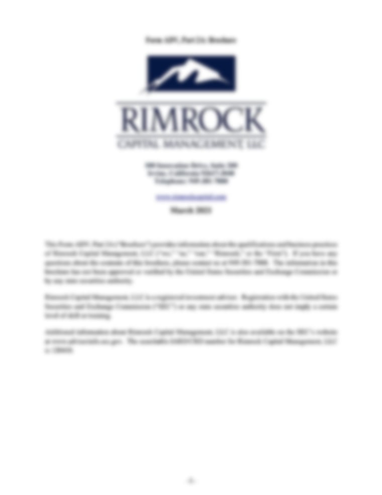 Rimrock Funds SEC Form ADV Part 2A - March 2021