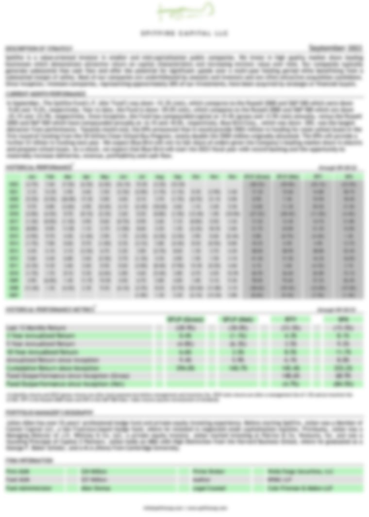 The Spitfire Fund L.P. Releases September 2022 Results