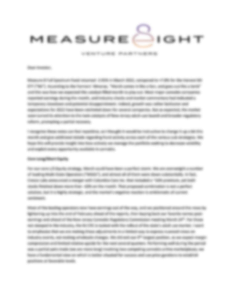 Measure 8 Full Spectrum Fund, LP - Performance Update March 2022