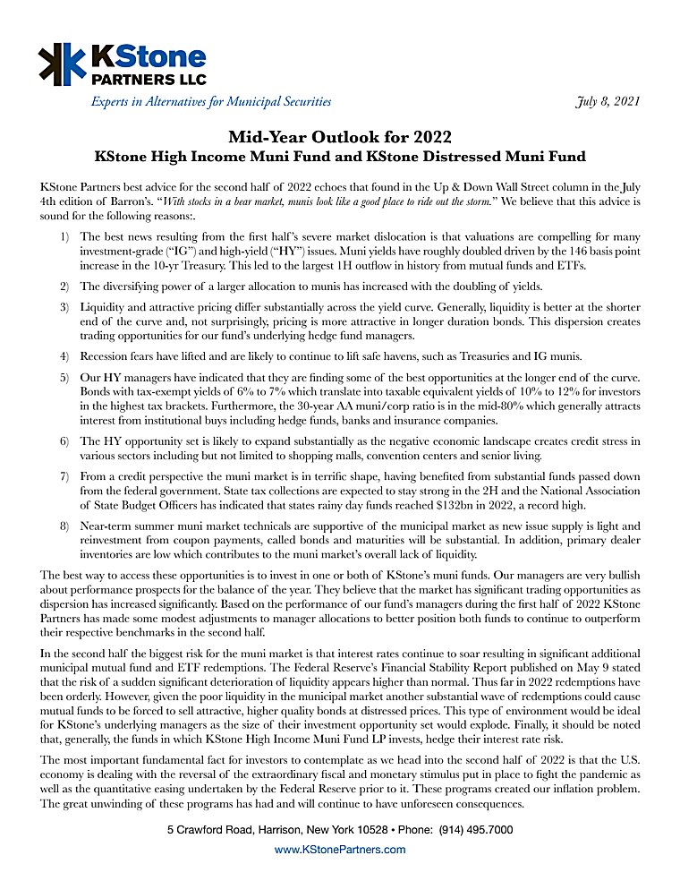 KStone High Income Muni Fund LP 2022 Mid-Year Outlook