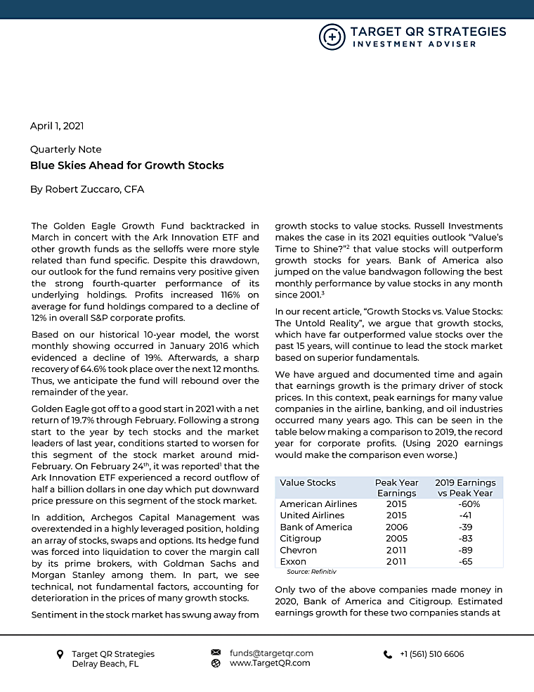 Q1 2021 Quarterly Note - Blue Skies Ahead For Growth Stocks