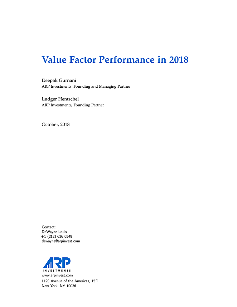 ARP Investments - Value Factor Performance In 2018