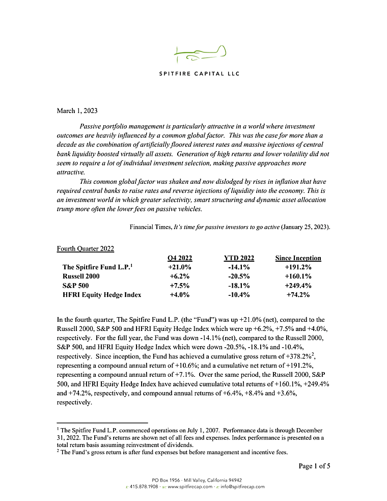 Spitfire Capital Investor Newsletter - Q4 2022