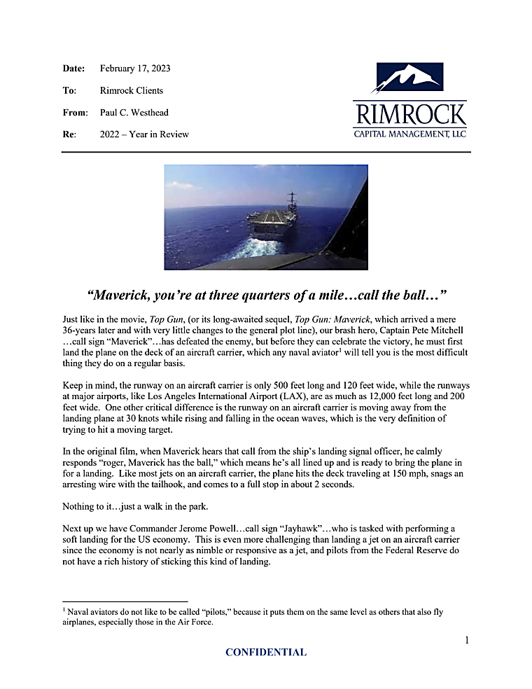 Rimrock Low Volatility Fund - 2022 Year In Review