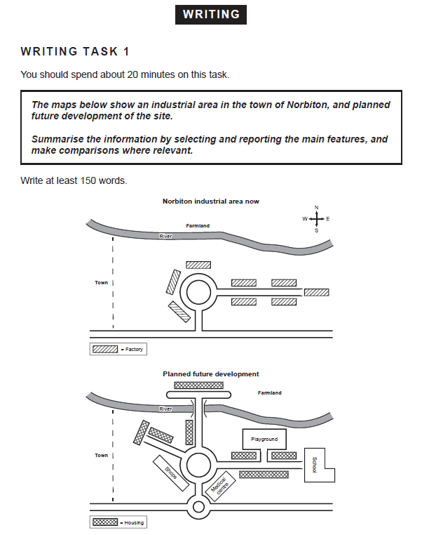 IELTS Task 1 Map question showing town changes
