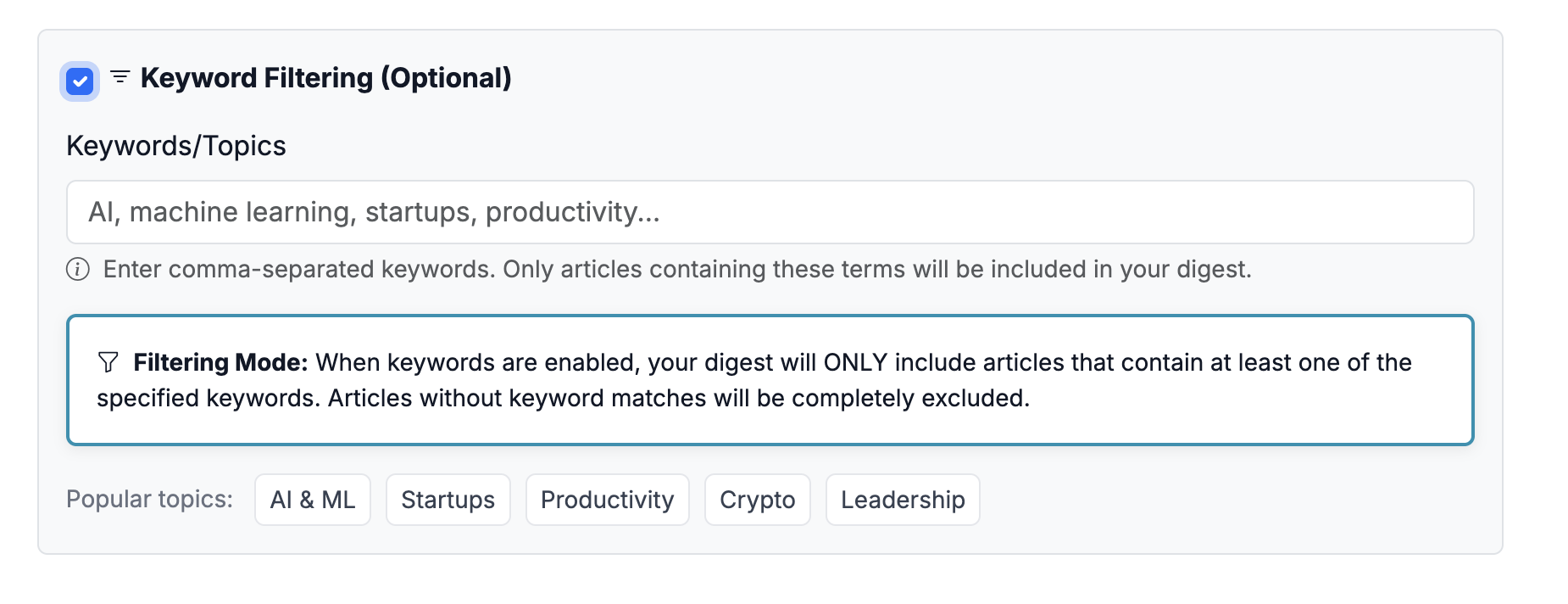 Keyword Filtering