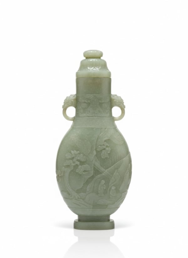 037_Chinese Celadon Jade Covered Vase