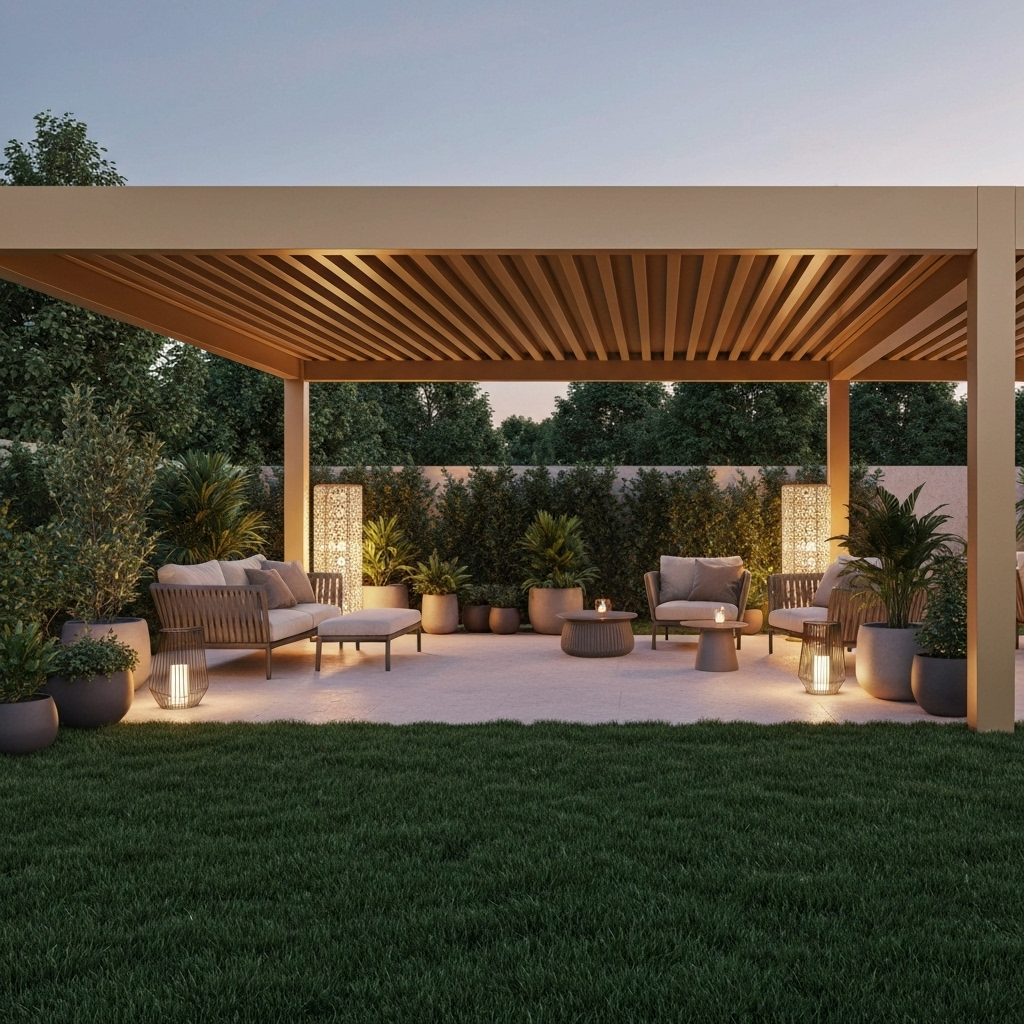 Pergola P120 avec options personnalisées comme LED et stores