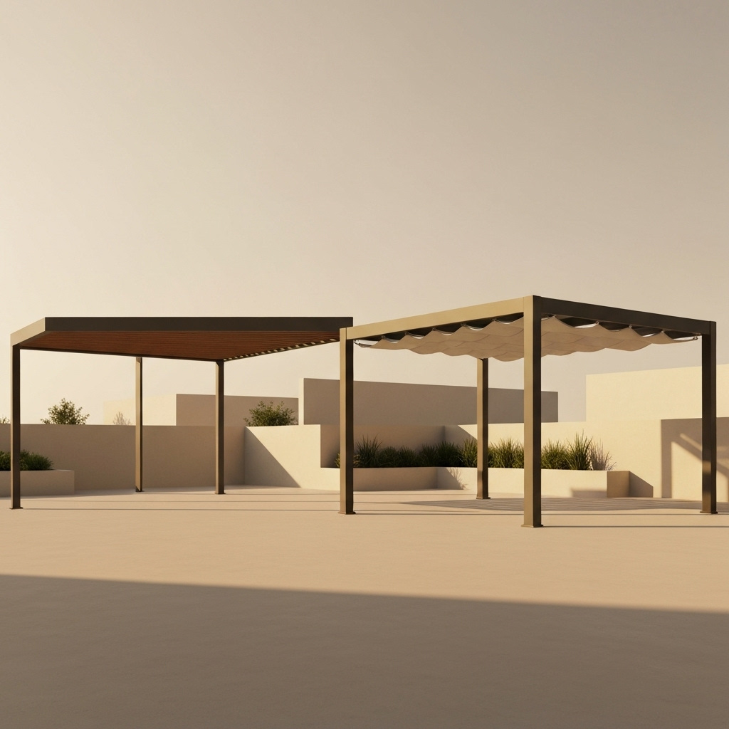 Pergola P35 et modèle à toile pour petite terrasse
