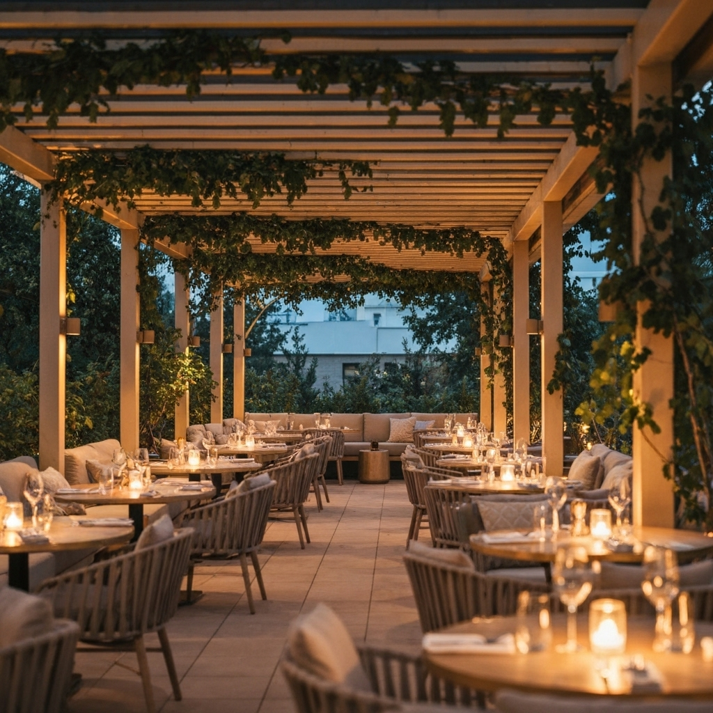Terrasse design d’un restaurant avec pergola