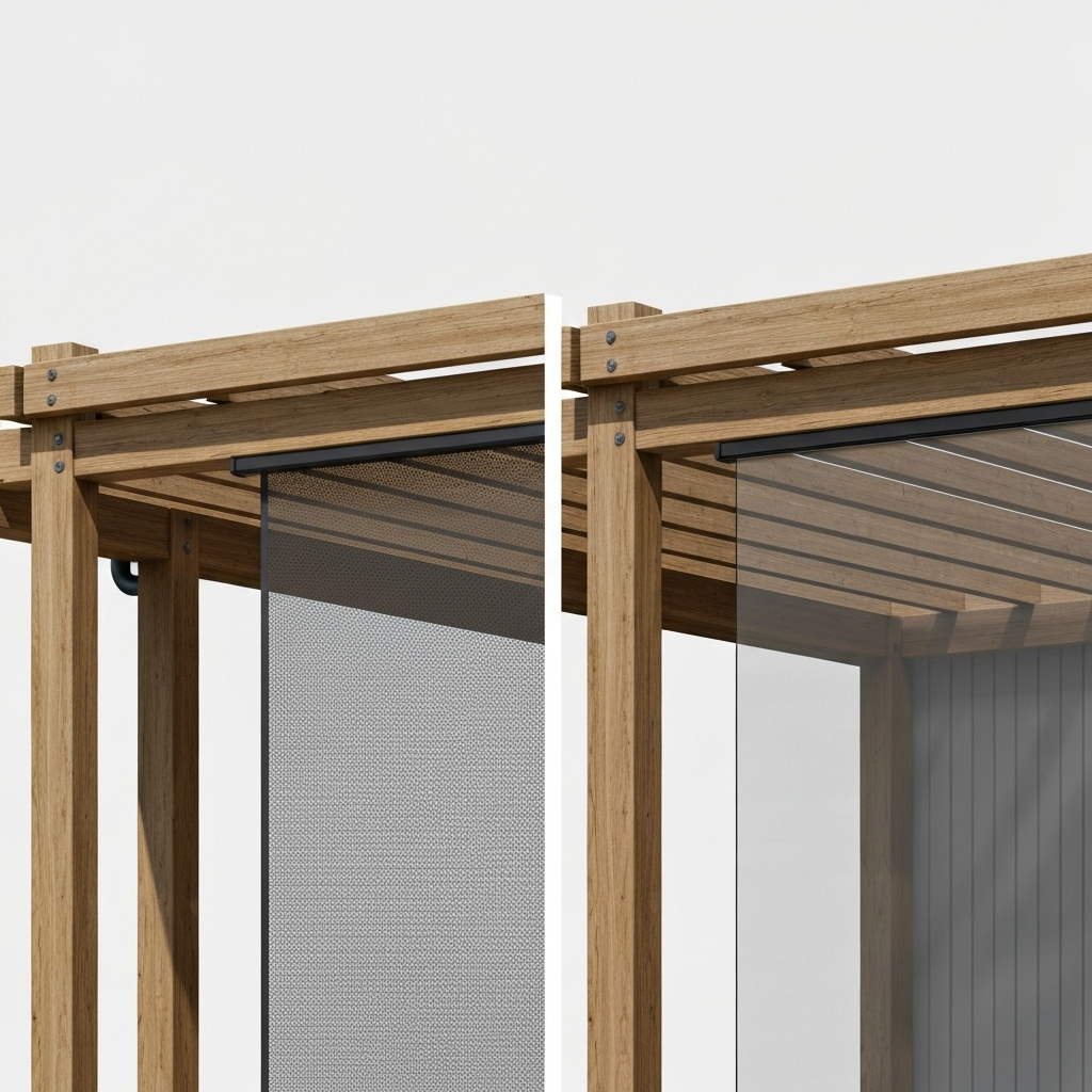 Options de stores zip Pergola4Saisons micro-perforé, occultant et transparent