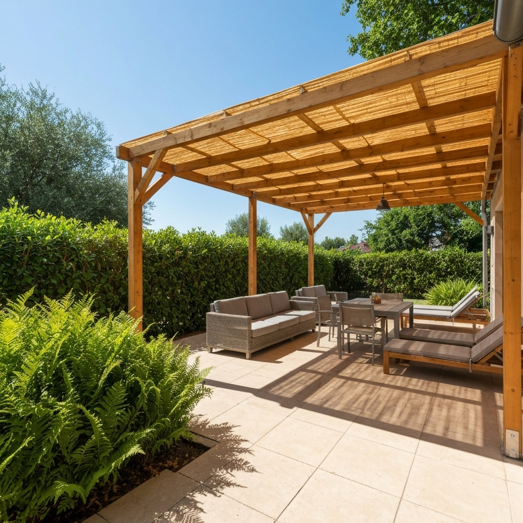 Terrasse ombragée grâce à une canisse naturelle
