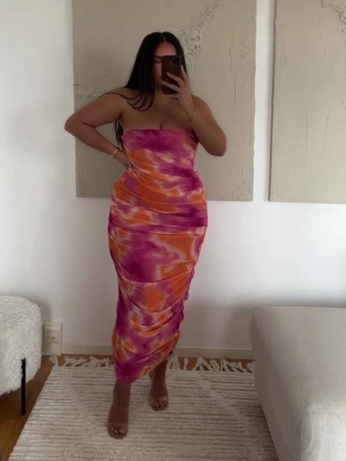 Straplesss Midi Length Dress