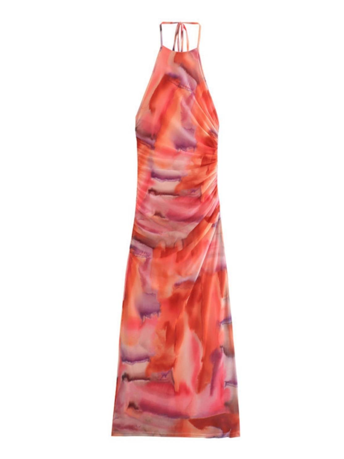 Sexy Backless Tie-dye Mid-length Suspender Dress