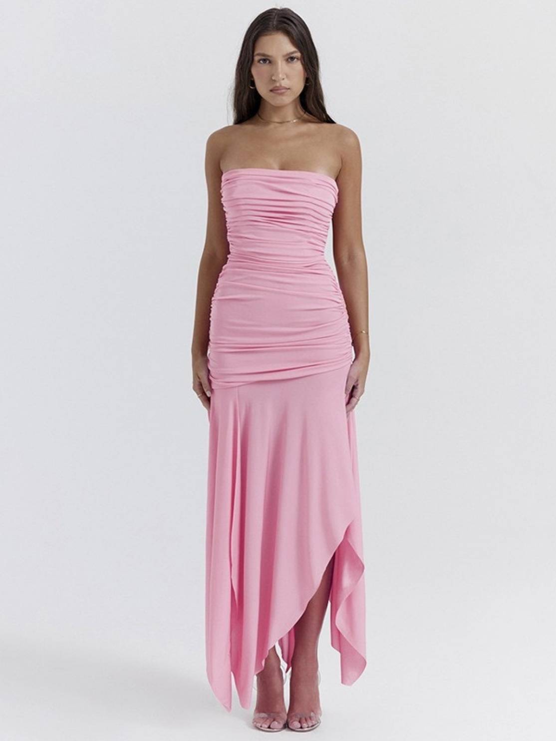 Sexy Strapless Stitching Backless Fishtail Slit Long Dress