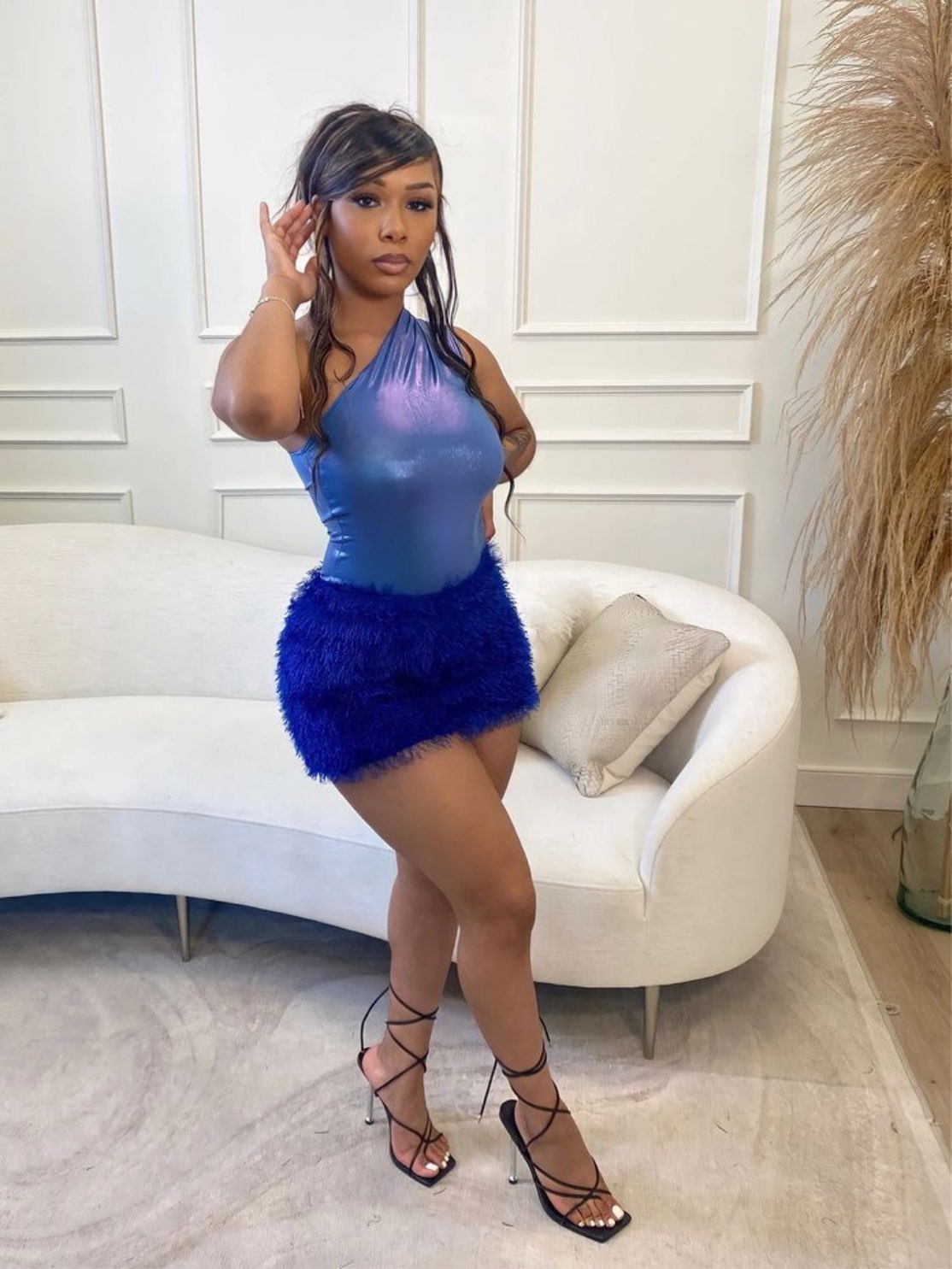 Bodysuit & Tassel Mini Skirt Set