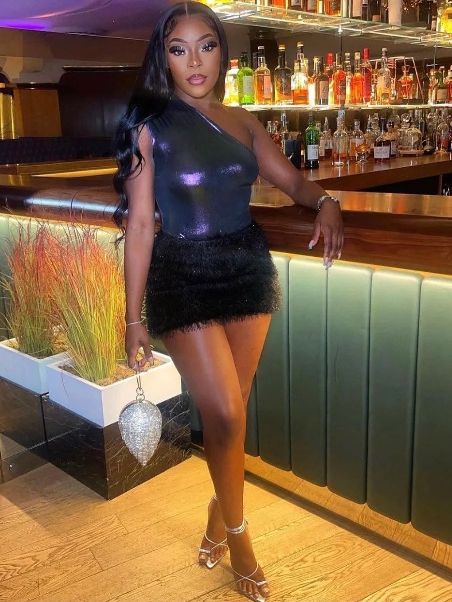 Bodysuit & Tassel Mini Skirt Set