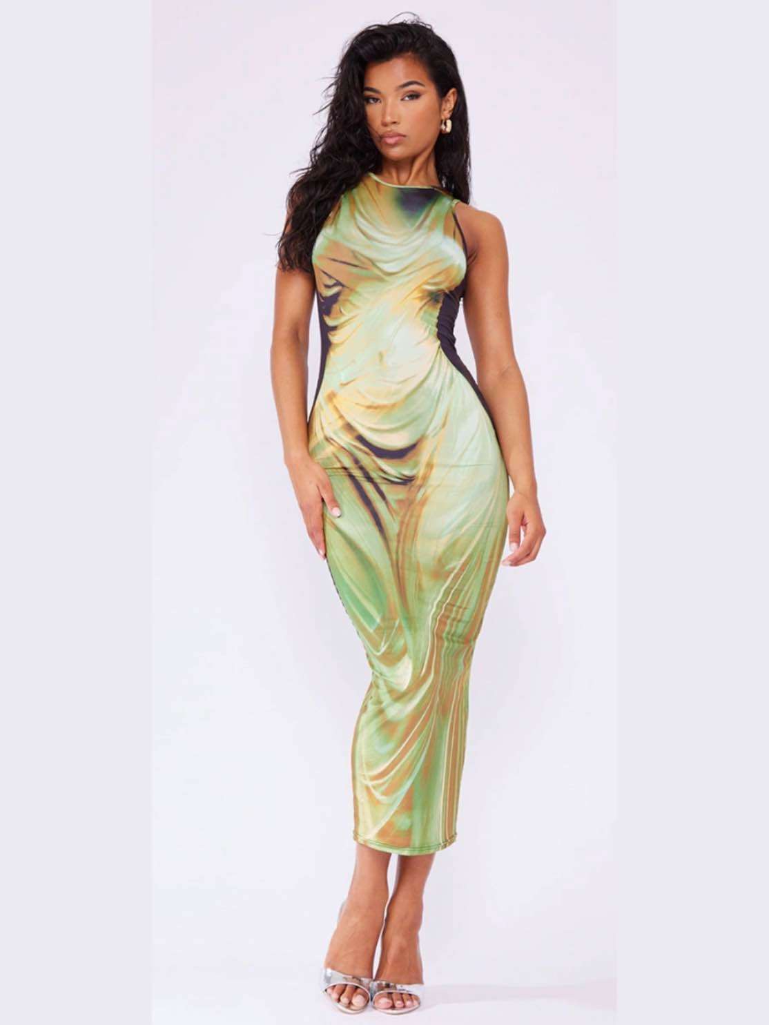 Green Abstract Body Print Midaxi Dress