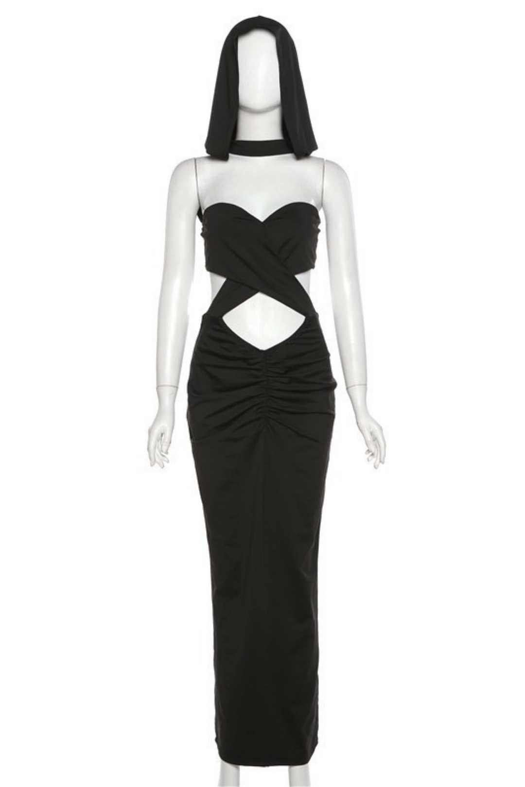 Hollow Sexy Navel-baring Hooded Slim-fit Hip-covering Bottoming Dress