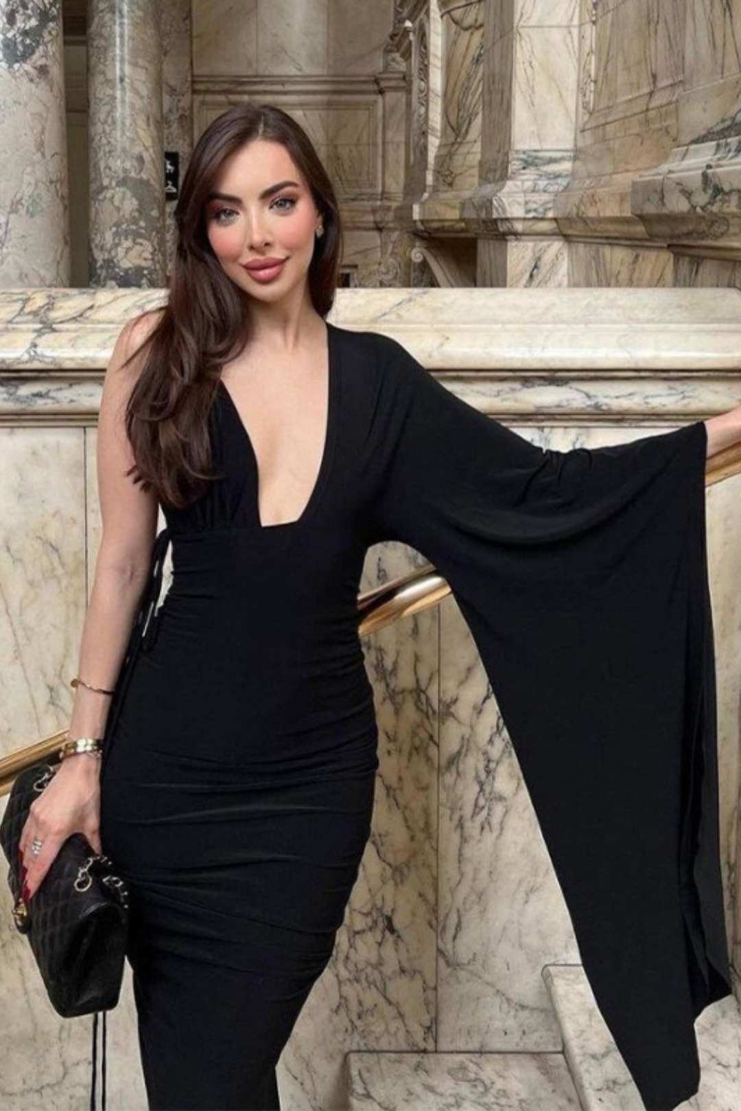 Fashion One-shoulder Sleeve Sexy Low-cut Backless Evening Dress