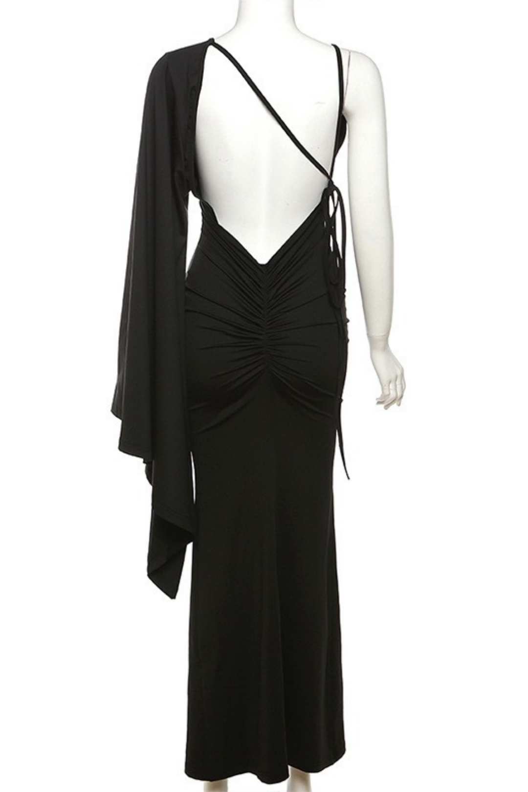 Fashion One-shoulder Sleeve Sexy Low-cut Backless Evening Dress