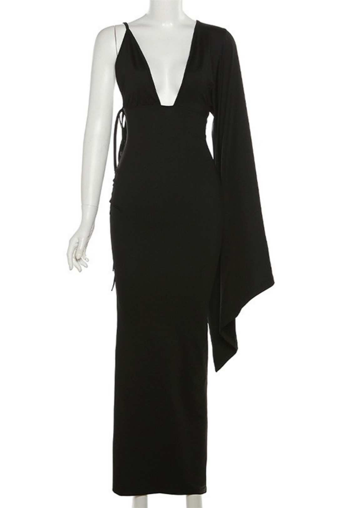 Fashion One-shoulder Sleeve Sexy Low-cut Backless Evening Dress