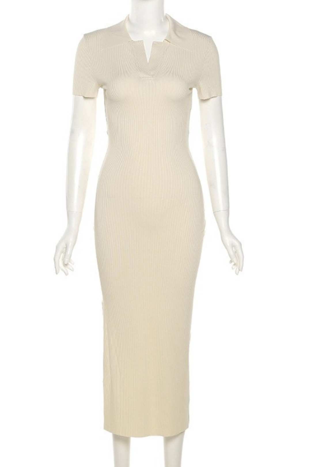 Lapel Short-sleeved Sexy Backless Fashion Slim Slit Dress