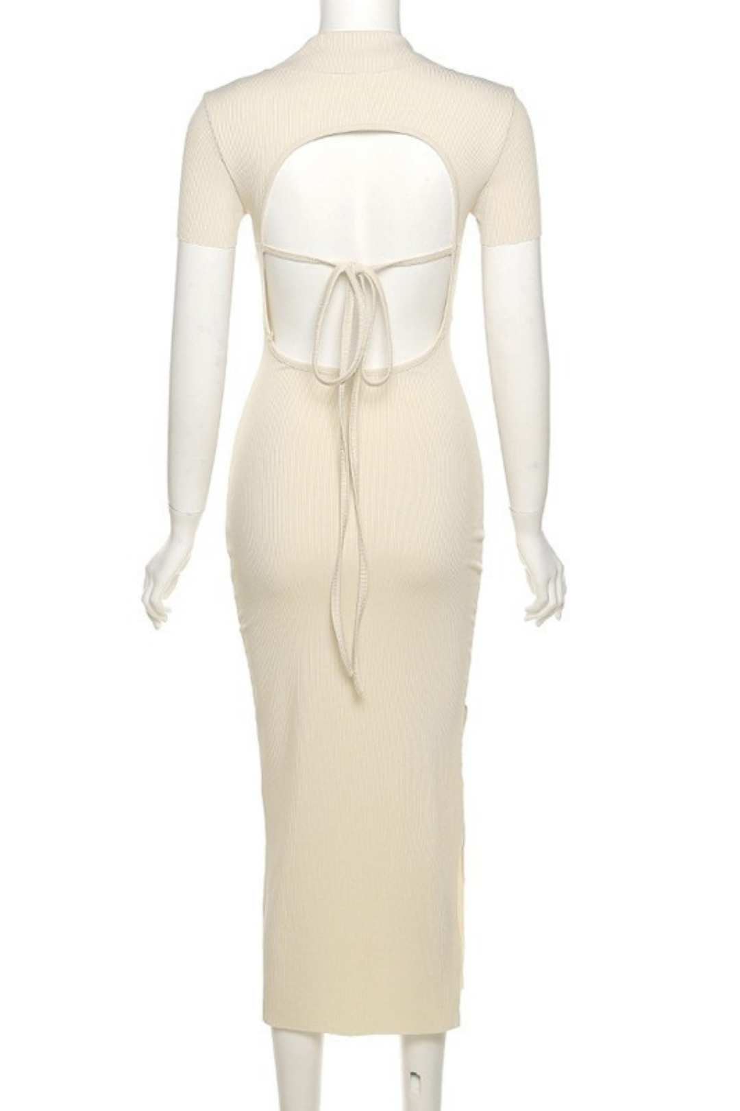 Lapel Short-sleeved Sexy Backless Fashion Slim Slit Dress