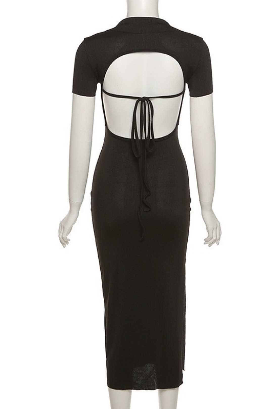 Lapel Short-sleeved Sexy Backless Fashion Slim Slit Dress