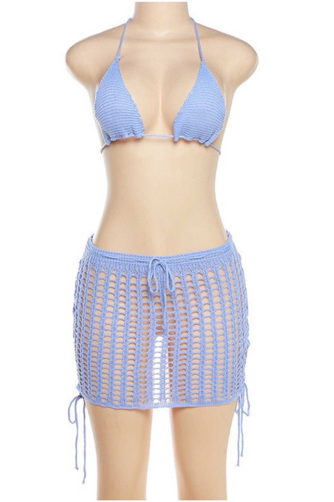 Knitted Halterneck Backless Vest Slim Hip-covering Skirt Suit