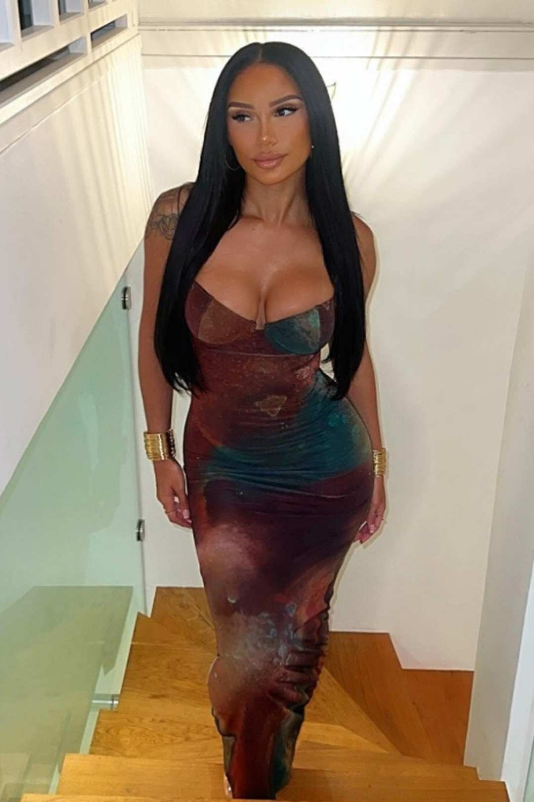 Sexy Suspender Backless Slim Retro Printed Dress