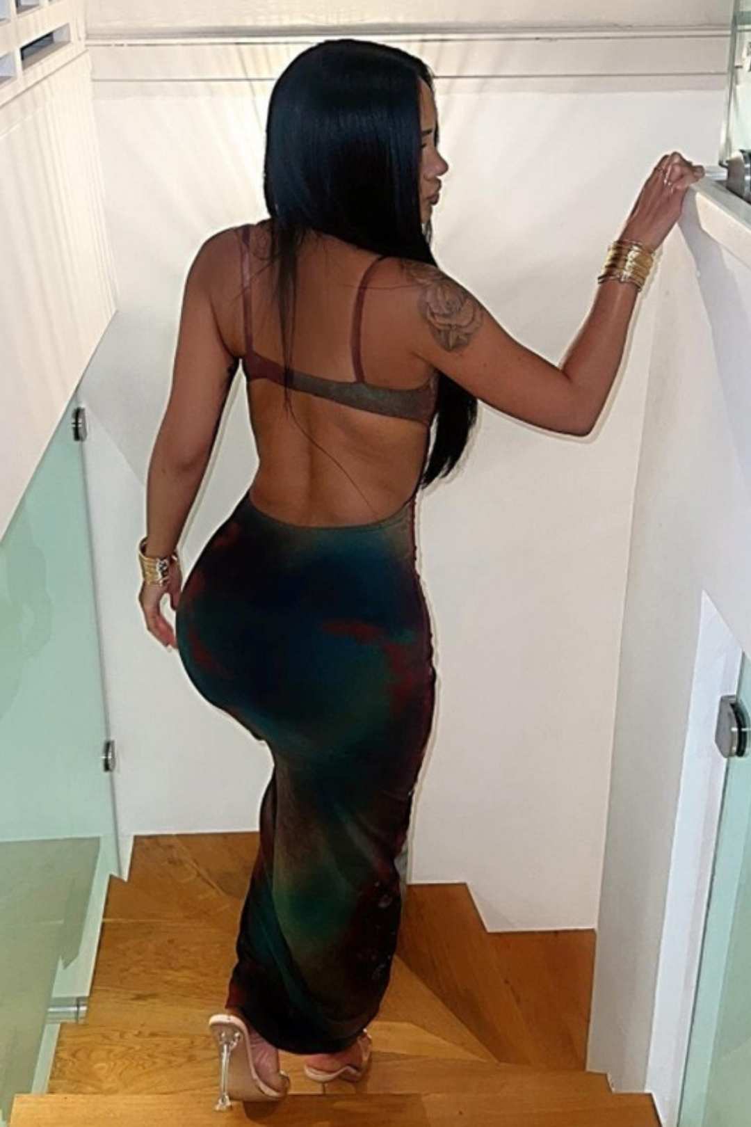 Sexy Suspender Backless Slim Retro Printed Dress