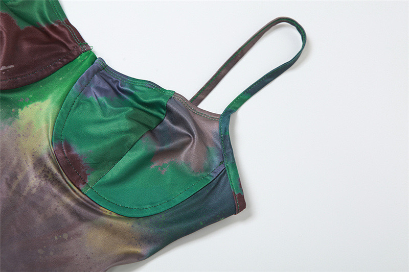 Sexy Suspender Backless Slim Retro Printed Dress