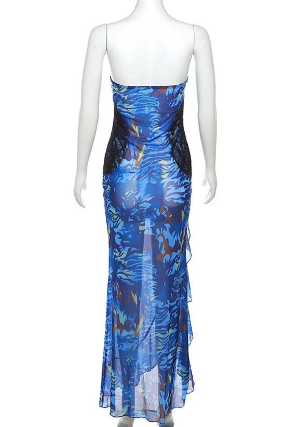 Chest-wrapped Sexy See-through Mesh Print Slit Dress