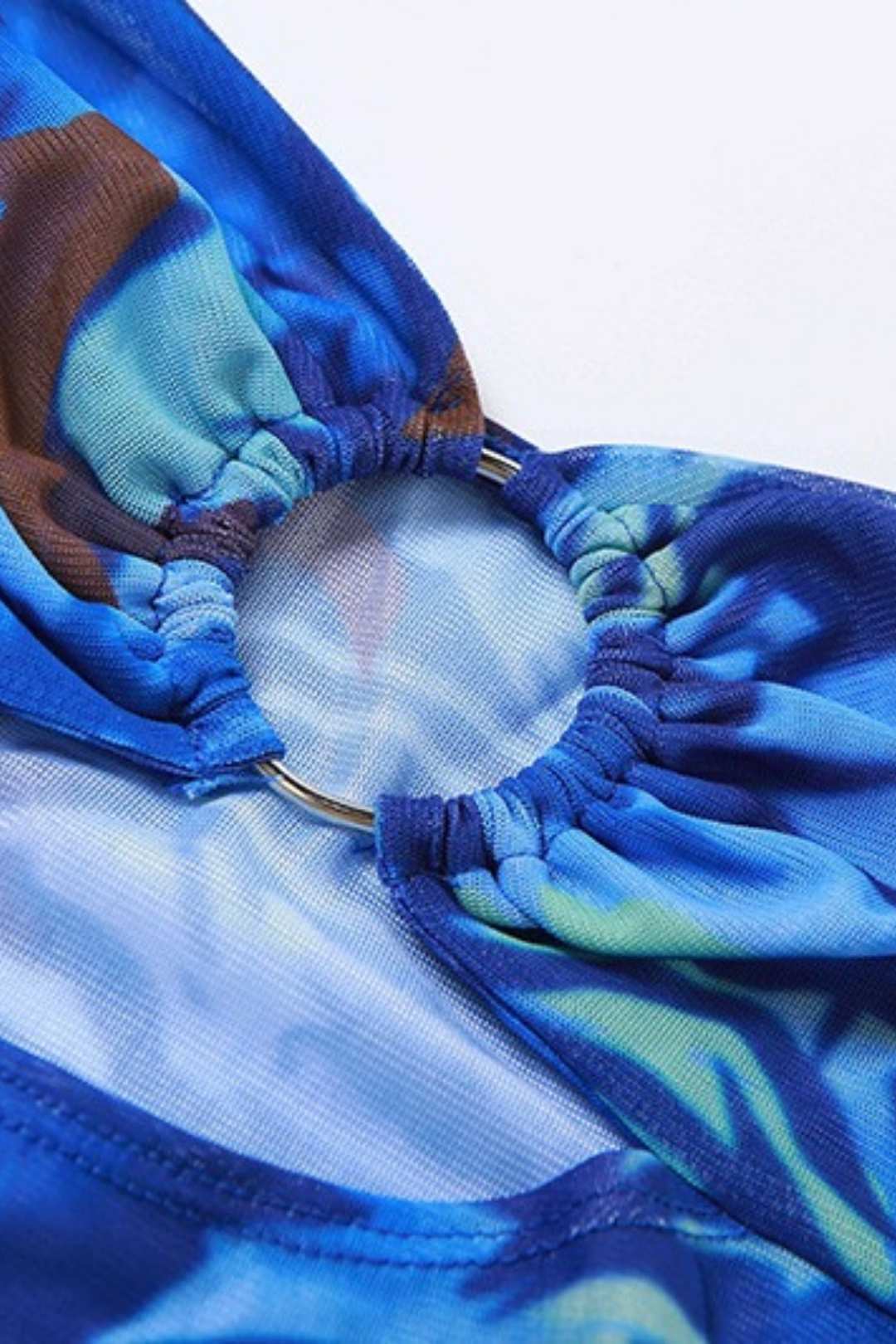 Chest-wrapped Sexy See-through Mesh Print Slit Dress